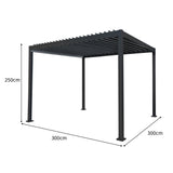 Pergola in alluminio antracite con luci a LED - 3 m x 3 m