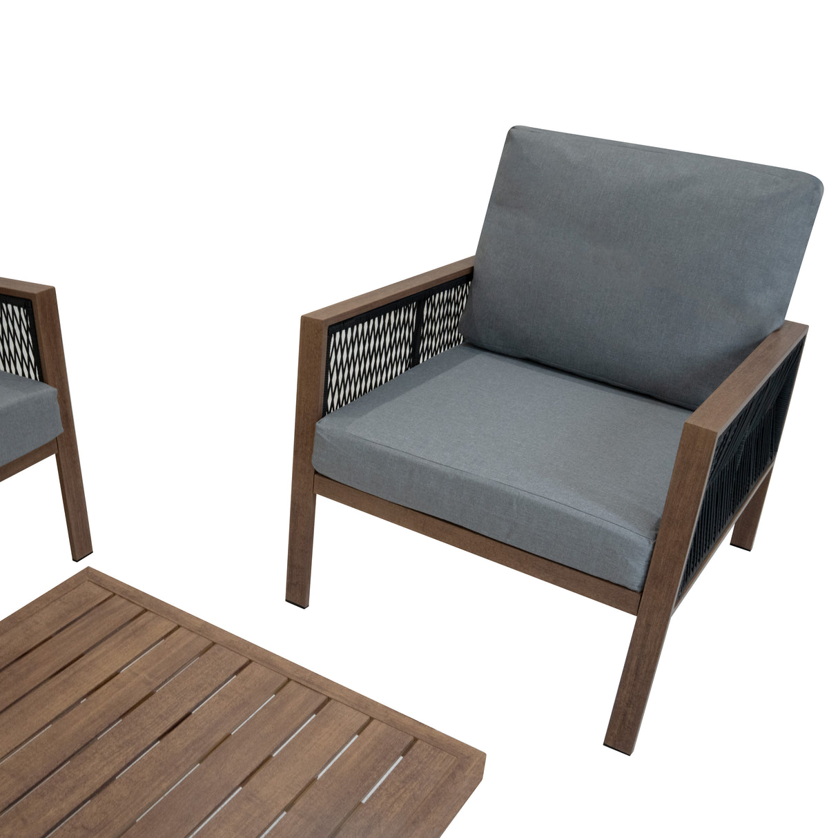 Set Divano da Giardino 4 Pezzi in Alluminio – Effetto Legno