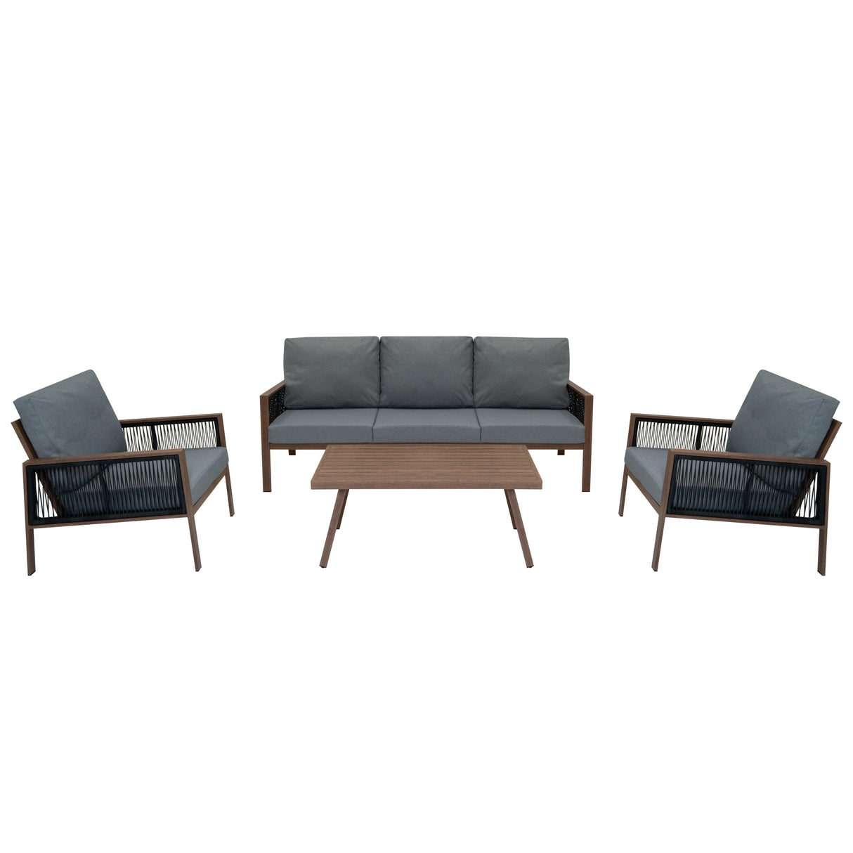 Set Divano da Giardino 4 Pezzi in Alluminio – Effetto Legno