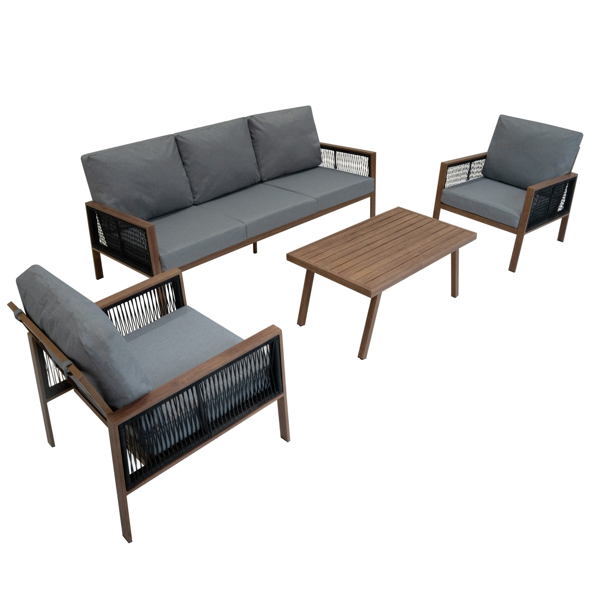 Set Divano da Giardino 4 Pezzi in Alluminio – Effetto Legno