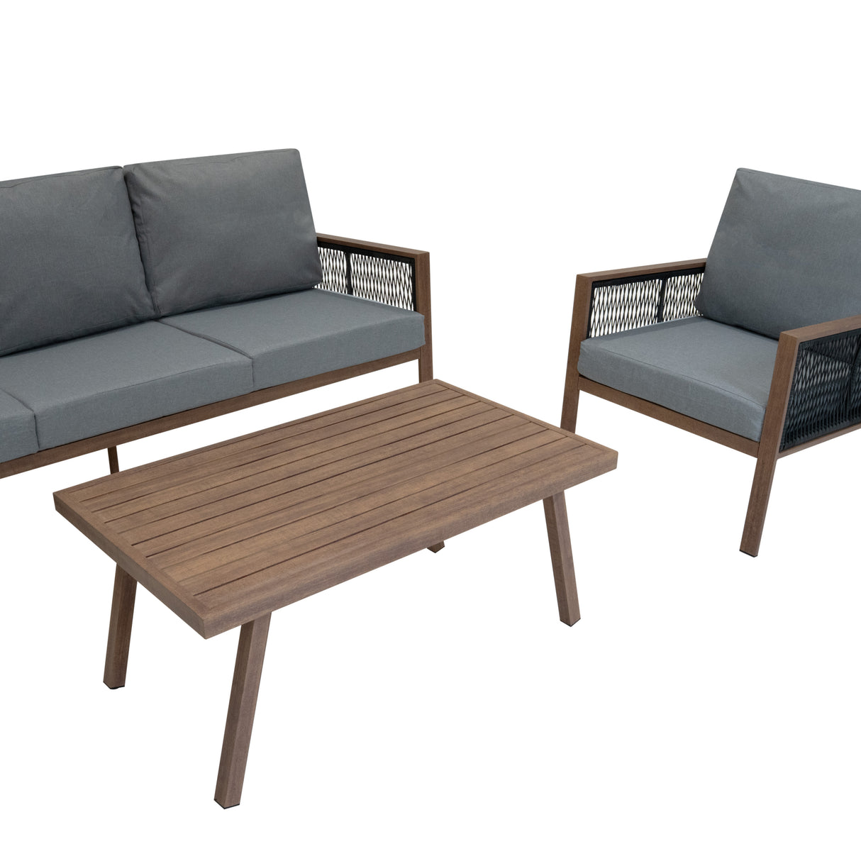 Set Divano da Giardino 4 Pezzi in Alluminio – Effetto Legno