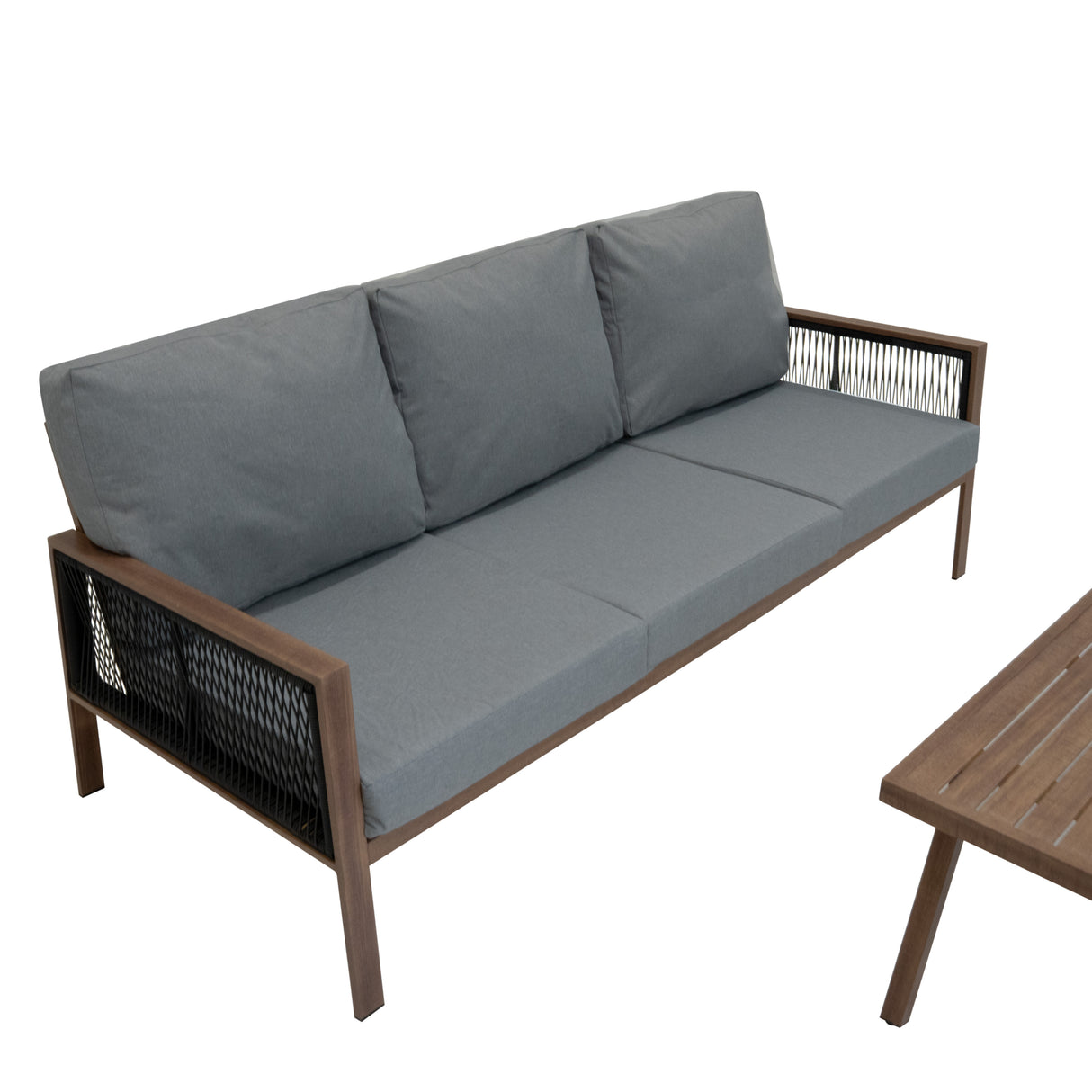 Set Divano da Giardino 4 Pezzi in Alluminio – Effetto Legno