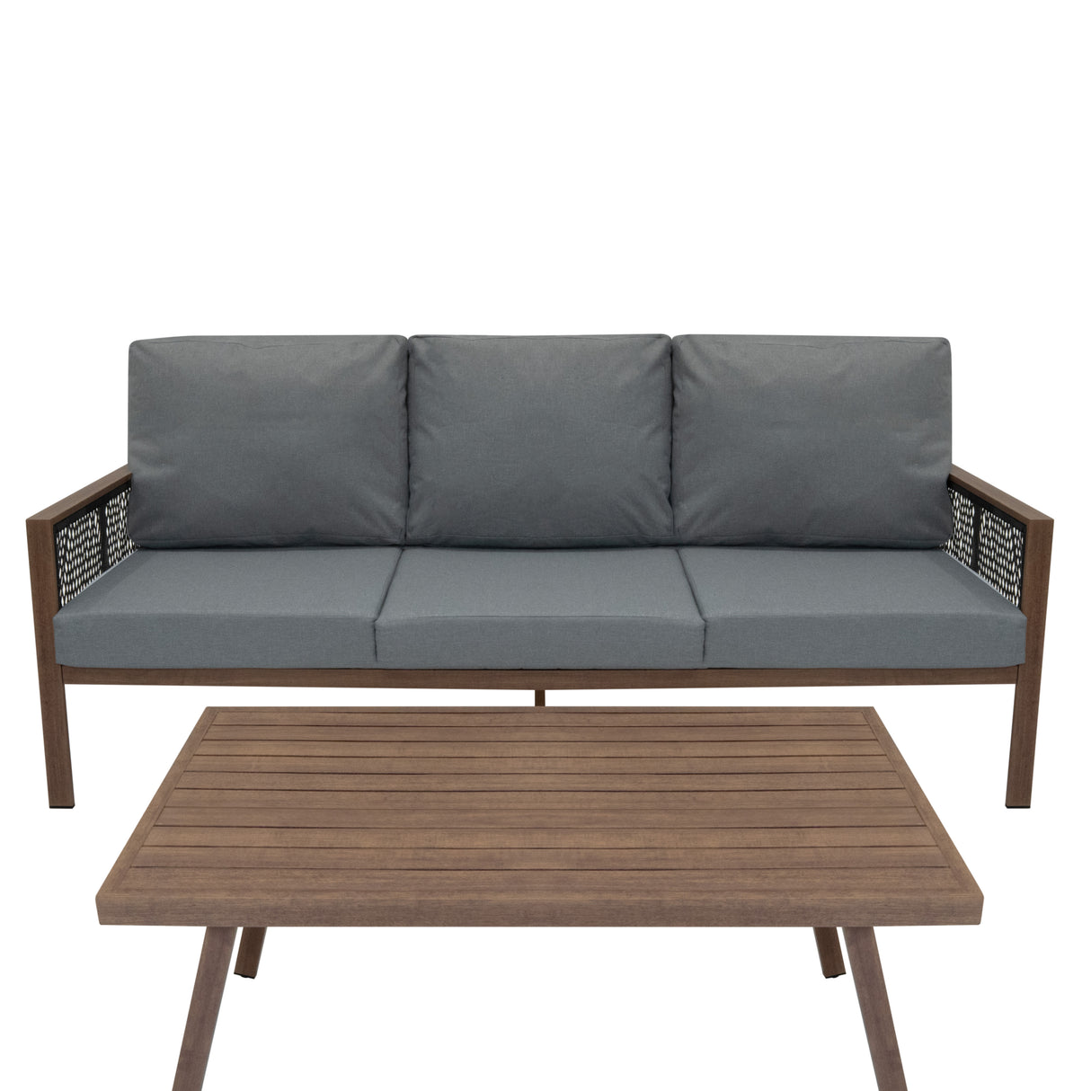 Set Divano da Giardino 4 Pezzi in Alluminio – Effetto Legno