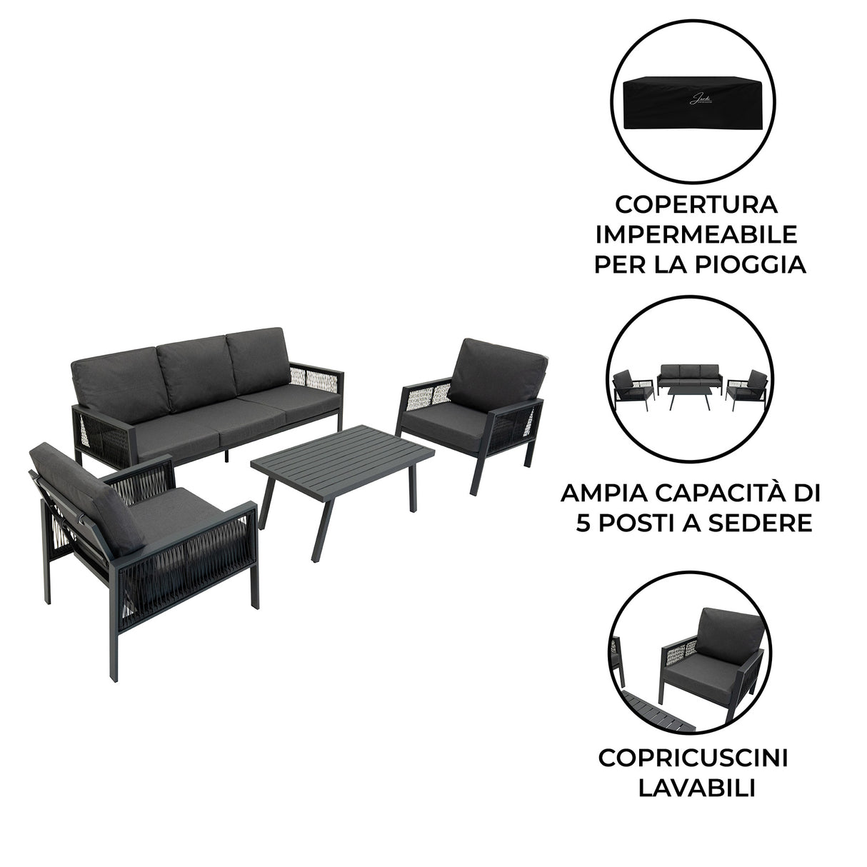 Set Divano da Giardino 4 Pezzi in Alluminio – Grigio Antracite