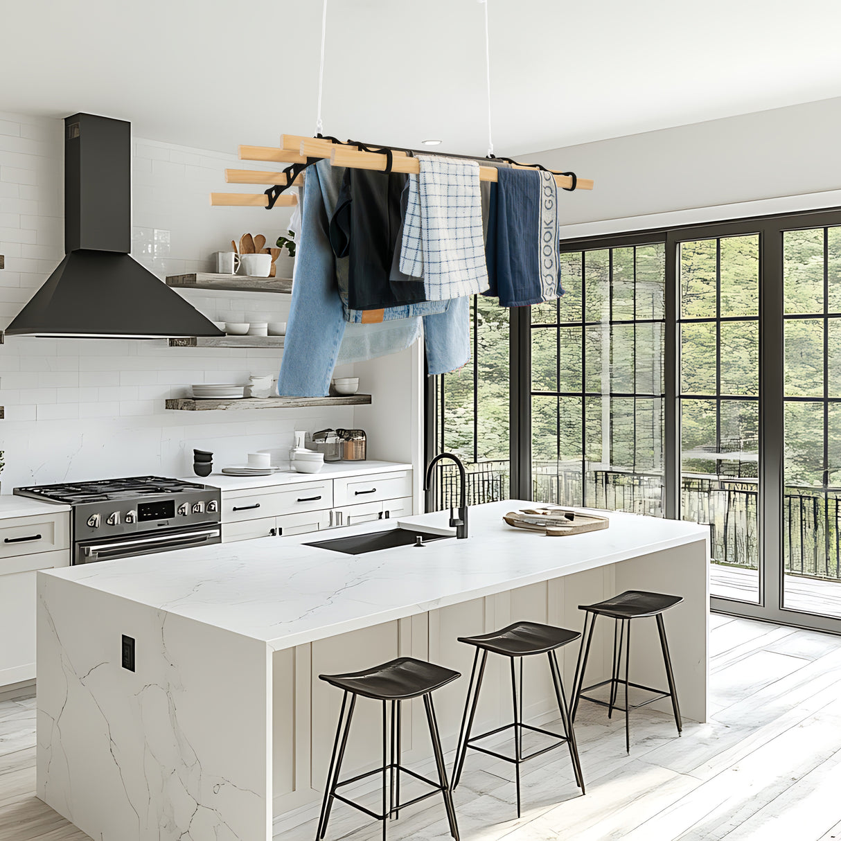 Stendibiancheria a Soffitto con Puleggia 6 Listelli 0,9m Nero