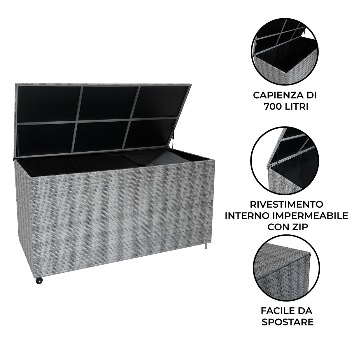 Baule in Rattan 700L per Esterno – Grigio