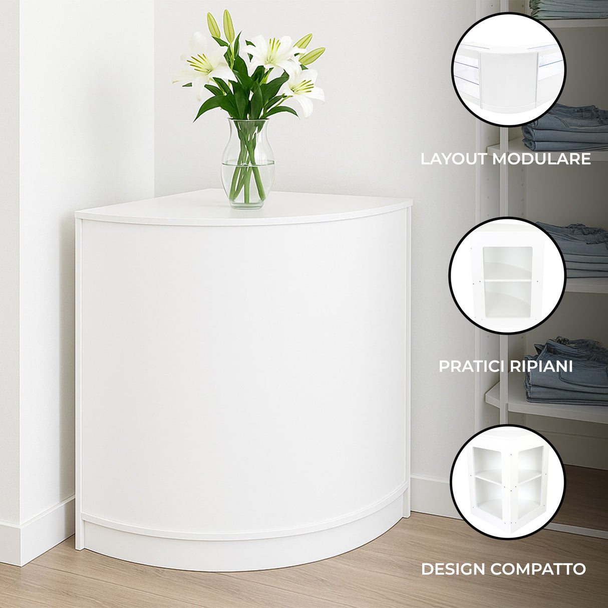 Bancone Angolare da Negozio CM60 – Bianco