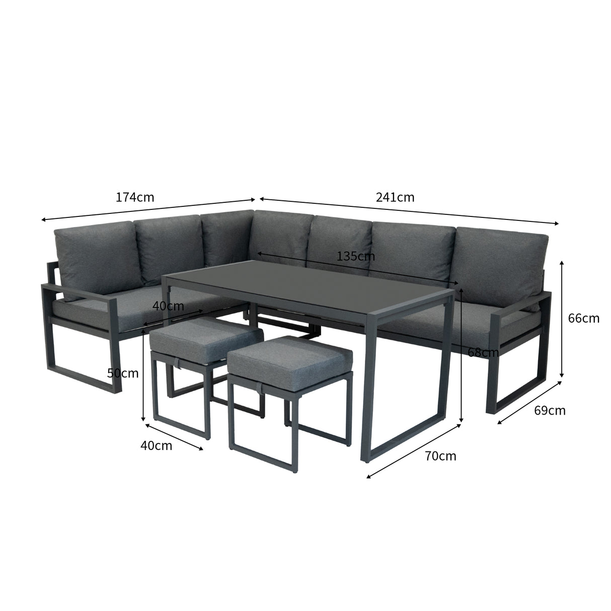 Set Divano Angolare in Alluminio - Grigio Antracite