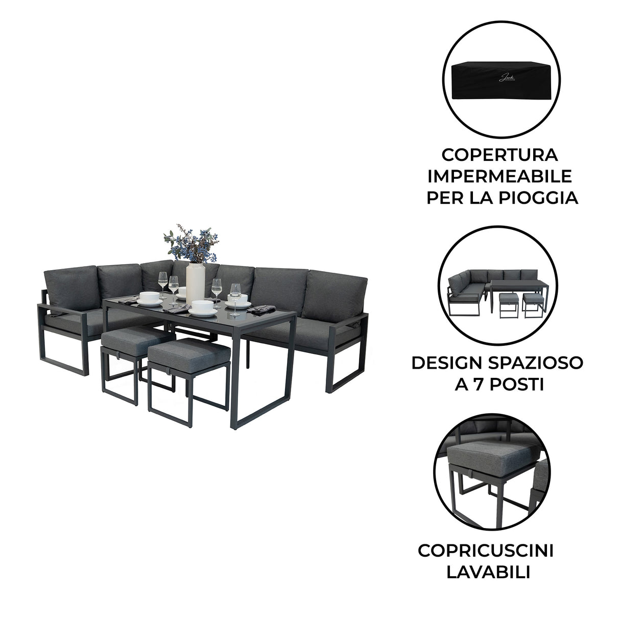 Set Divano Angolare in Alluminio - Grigio Antracite