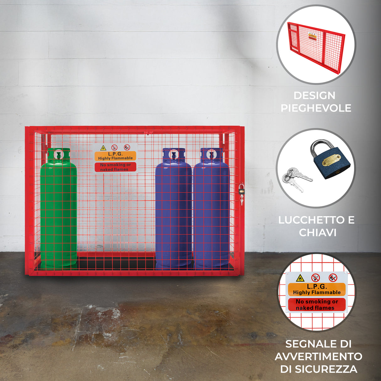 Gabbia Rete Pieghevole per Bombole di Gas - 100cm x 140cm x 50cm
