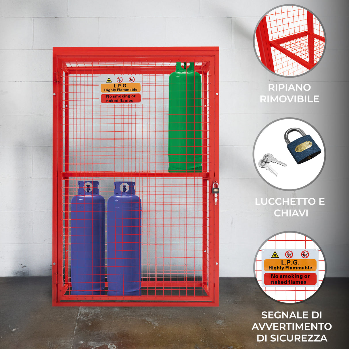 Gabbia Rete Pieghevole per Bombole di Gas – 181cm x 116cm x 57cm