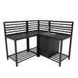 Set cucina da esterno in alluminio nero, composto da un piano di lavoro con lavello e armadietto, design moderno e lineare