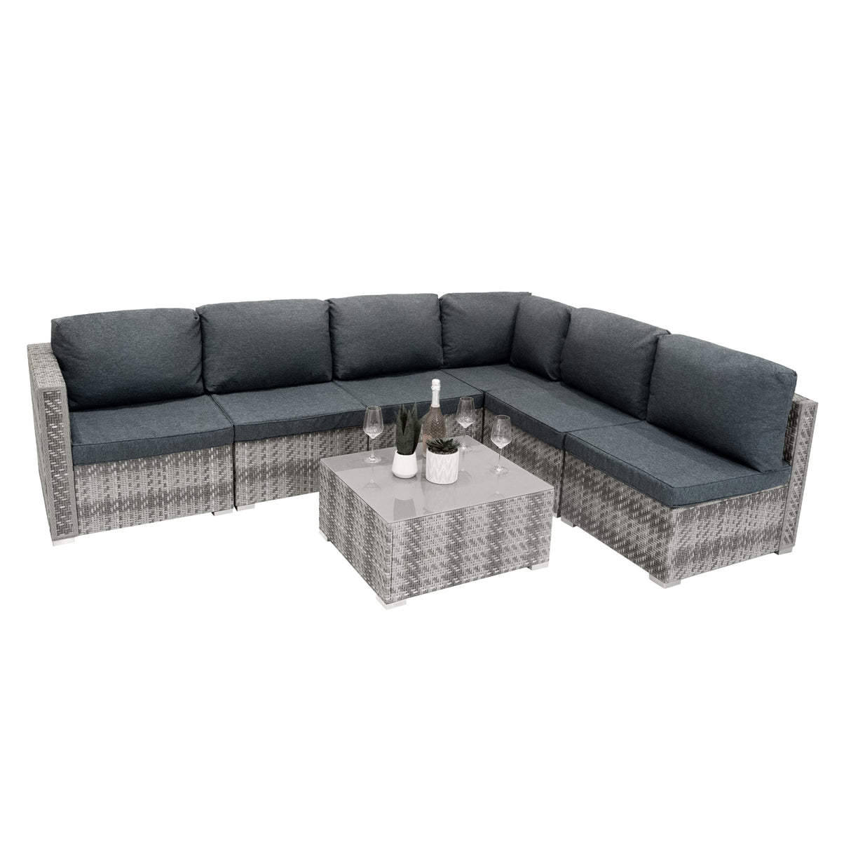 Set Mobili da Giardino 7 Pezzi in Rattan Grigio