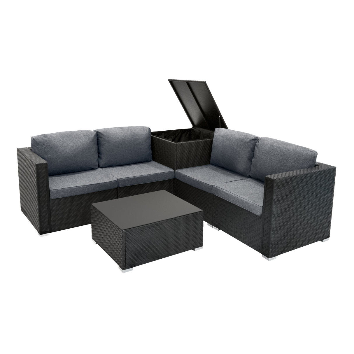 Set Mobili da Giardino 6 Pezzi in Rattan Nero