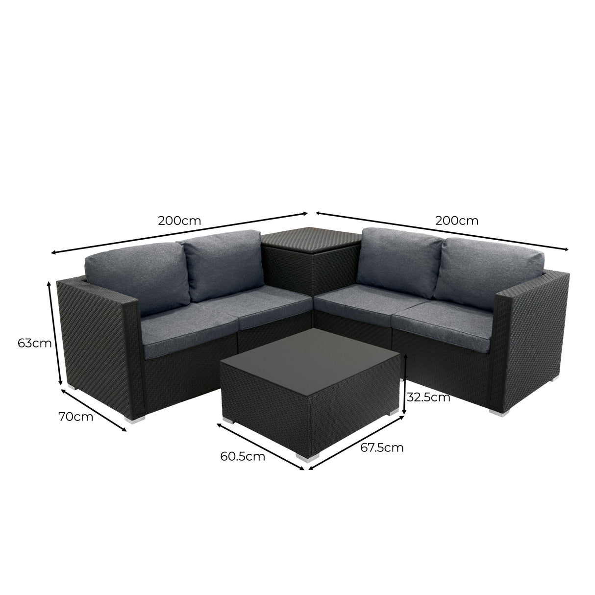 Set Mobili da Giardino 6 Pezzi in Rattan Nero