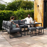 Set Divano Angolare in Alluminio con Cassapanca in Rattan Nero – Grigio Antracite