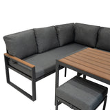 Set Divano Angolare in Alluminio con Cassapanca in Rattan Nero – Effetto Legno