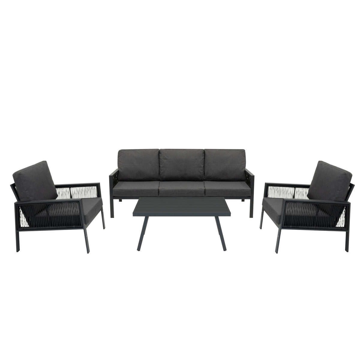 Set da Giardino in Alluminio 4 Pezzi con Cassapanca in Rattan Nero – Grigio Antracite