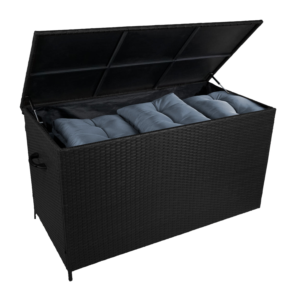 Set da Giardino in Alluminio 4 Pezzi con Cassapanca in Rattan Nero – Grigio Antracite