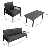 Set da Giardino in Alluminio 4 Pezzi con Cassapanca in Rattan Nero – Grigio Antracite