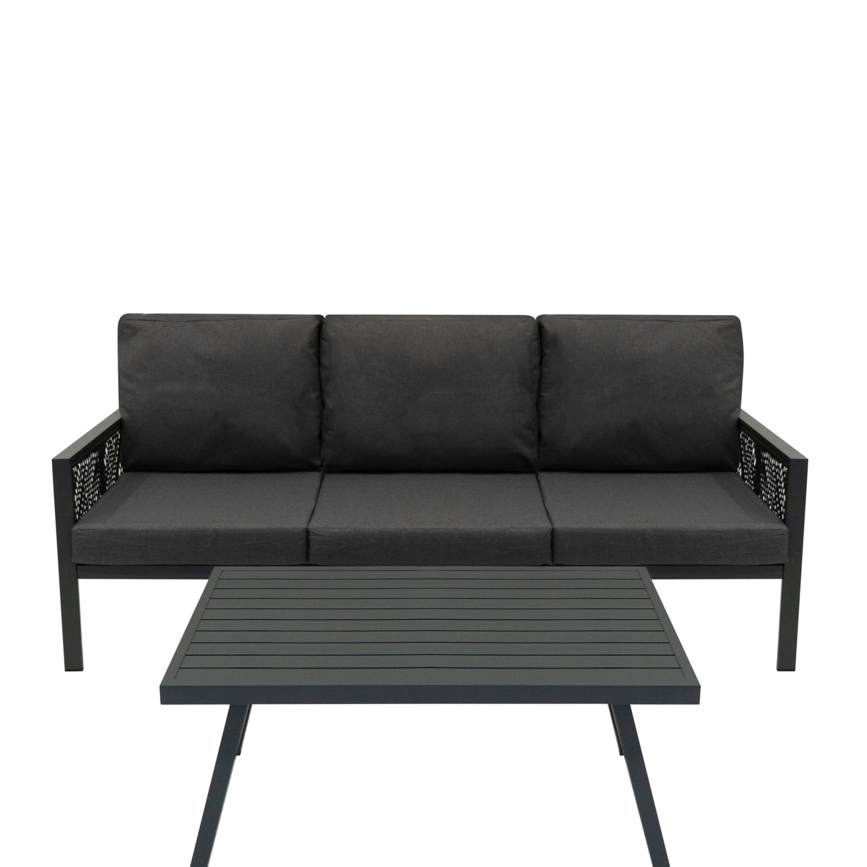 Set da Giardino in Alluminio 4 Pezzi con Cassapanca in Rattan Nero – Grigio Antracite