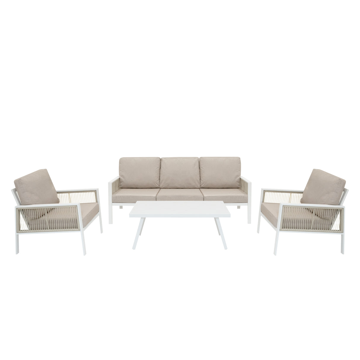 Set da Giardino in Alluminio 4 Pezzi con Cassapanca in Rattan Nero – Bianco