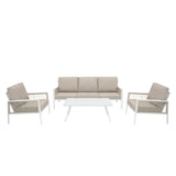 Set da Giardino in Alluminio 4 Pezzi con Cassapanca in Rattan Nero – Bianco