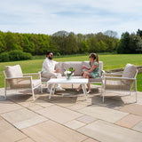 Set da Giardino in Alluminio 4 Pezzi con Cassapanca in Rattan Nero – Bianco