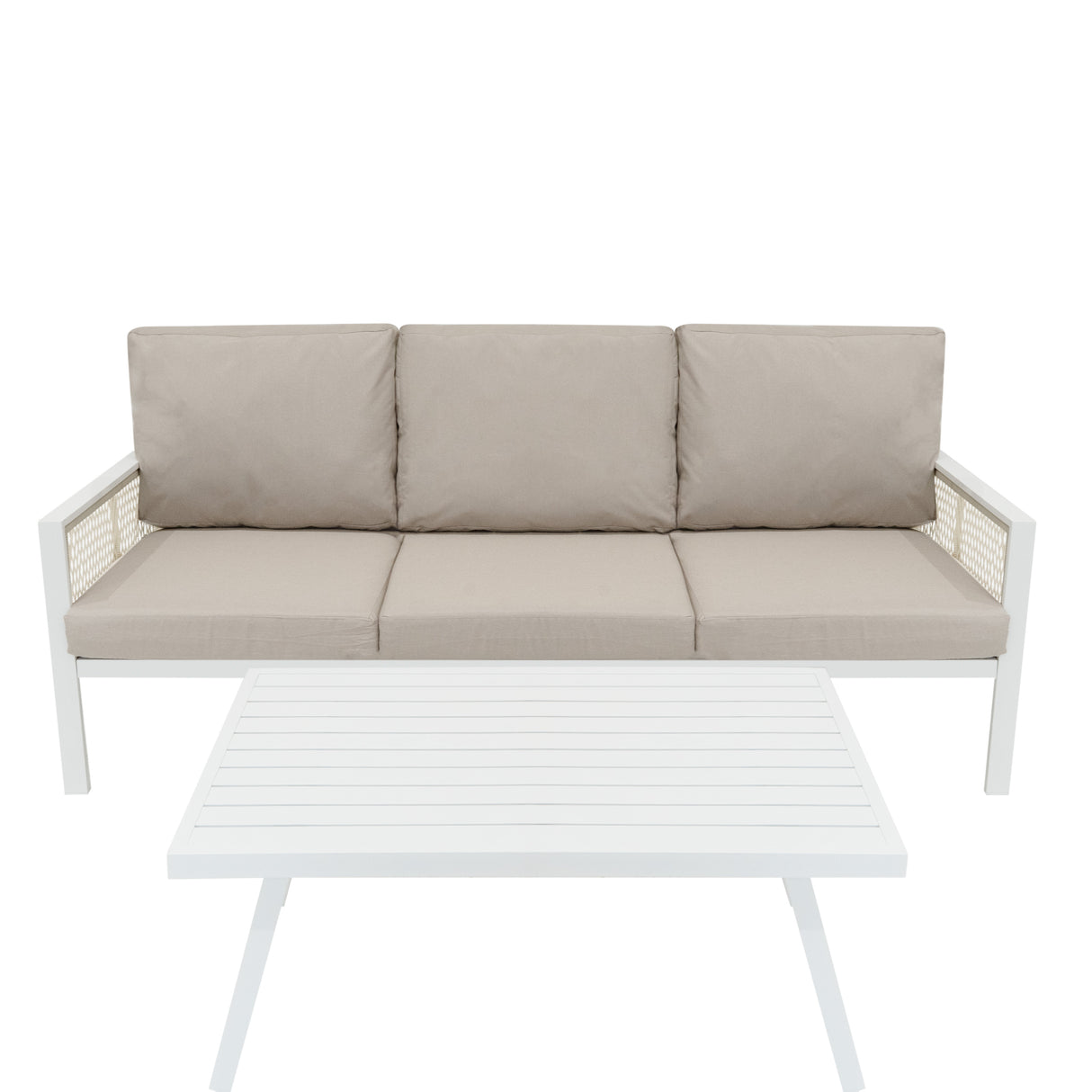 Set da Giardino in Alluminio 4 Pezzi con Cassapanca in Rattan Nero – Bianco