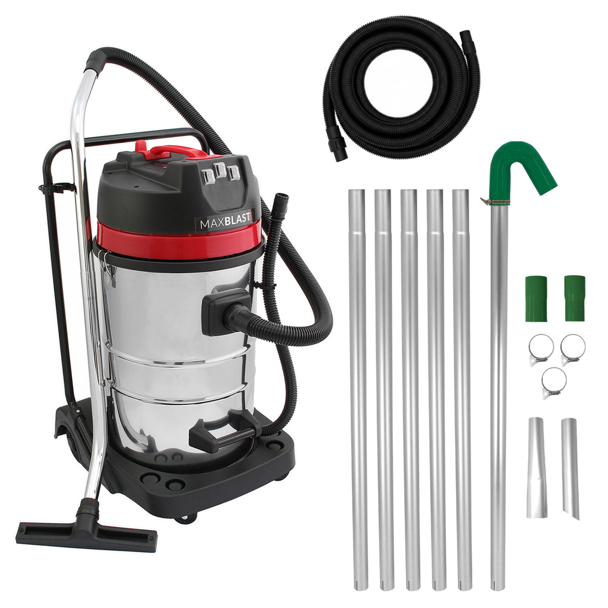 Aspirapolvere industriale 80L secco/umido con tubo 5 m e kit grondaie