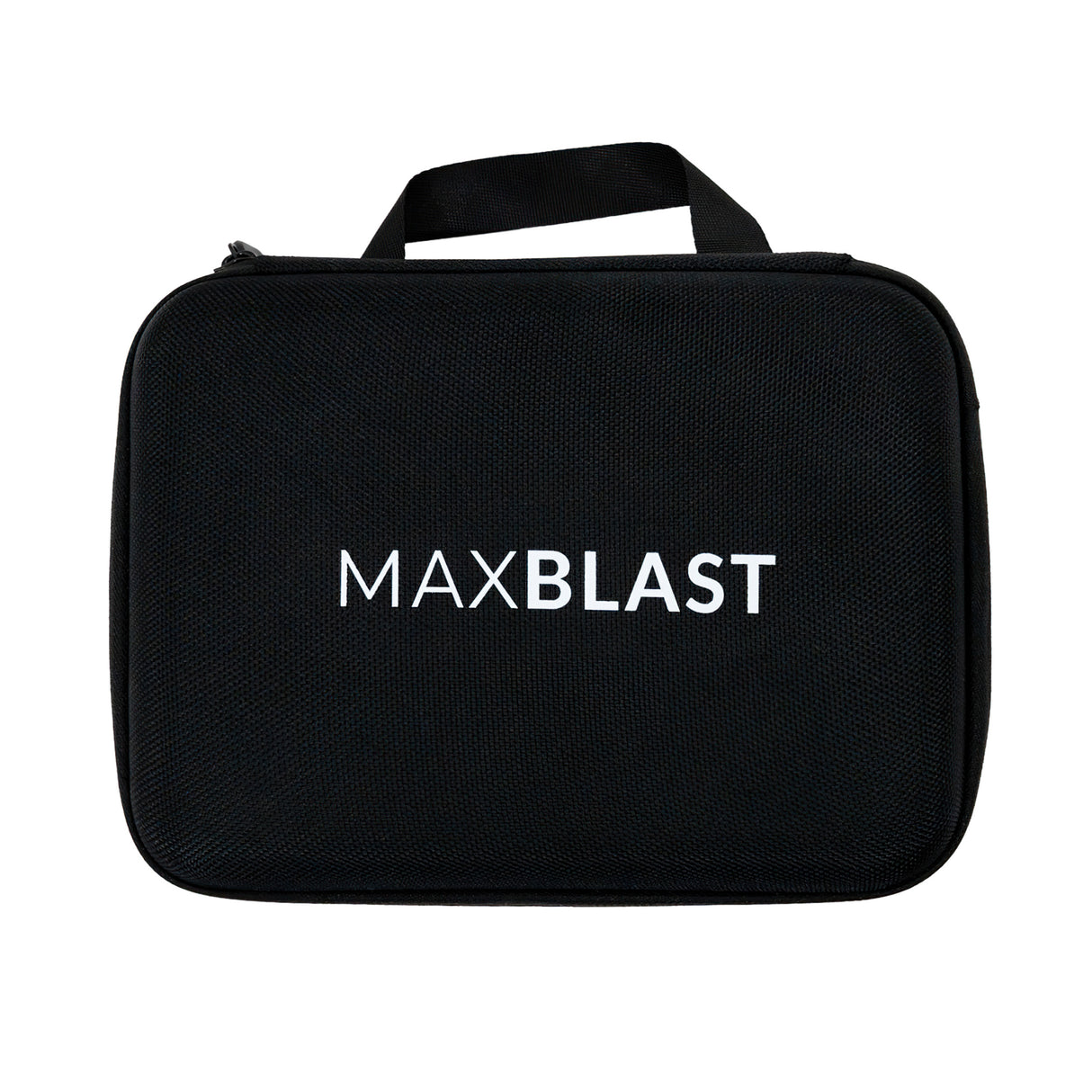 Custodia nera in tessuto resistente con manico, logo MAXBLAST bianco, progettata per proteggere una telecamera per aspiratore grondaie 4K
