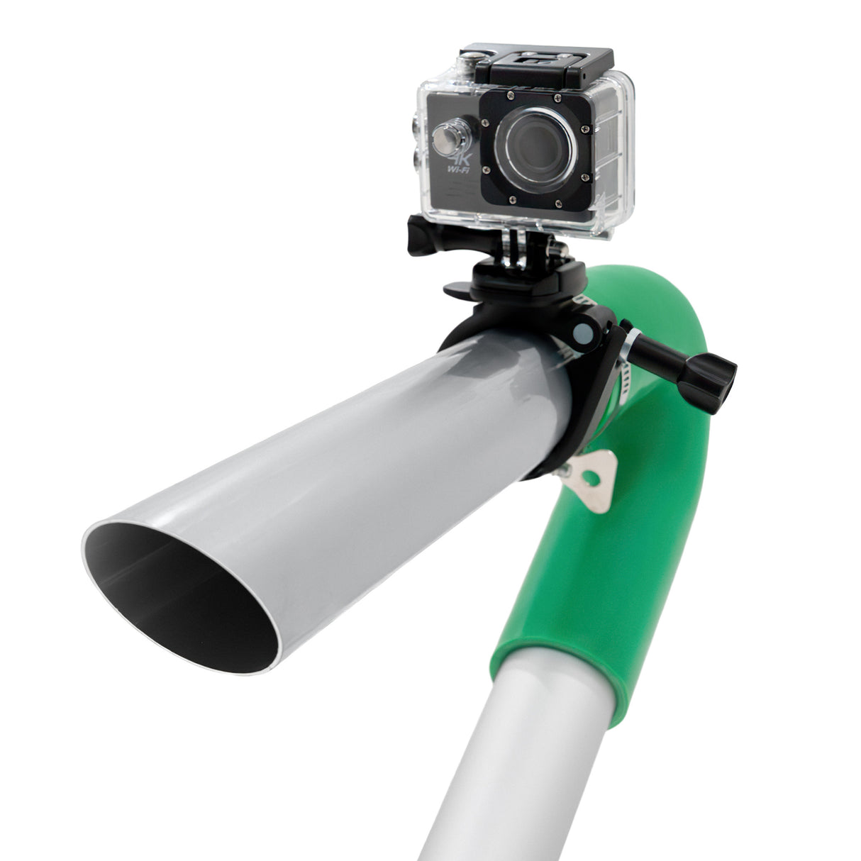 Telecamera per aspiratore grondaie 4K con custodia impermeabile, tubo verde e supporto regolabile per un facile utilizzo