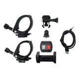 Telecamera per aspiratore grondaie 4K con accessori: supporti neri, telecomando, cavo USB e custodia impermeabile, design compatto e funzionale