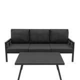 Set di divani 4 pezzi antracite con ombrellone e base neri