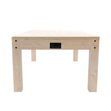 Tavolo multigioco 7-in-1 in legno beige, con superficie liscia e finitura effetto legno, dotato di cassetto centrale per riporre accessori