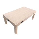 Tavolo multigioco 7-in-1 in legno beige, superficie liscia e chiara, angoli arrotondati, design versatile e funzionale per giochi e attività