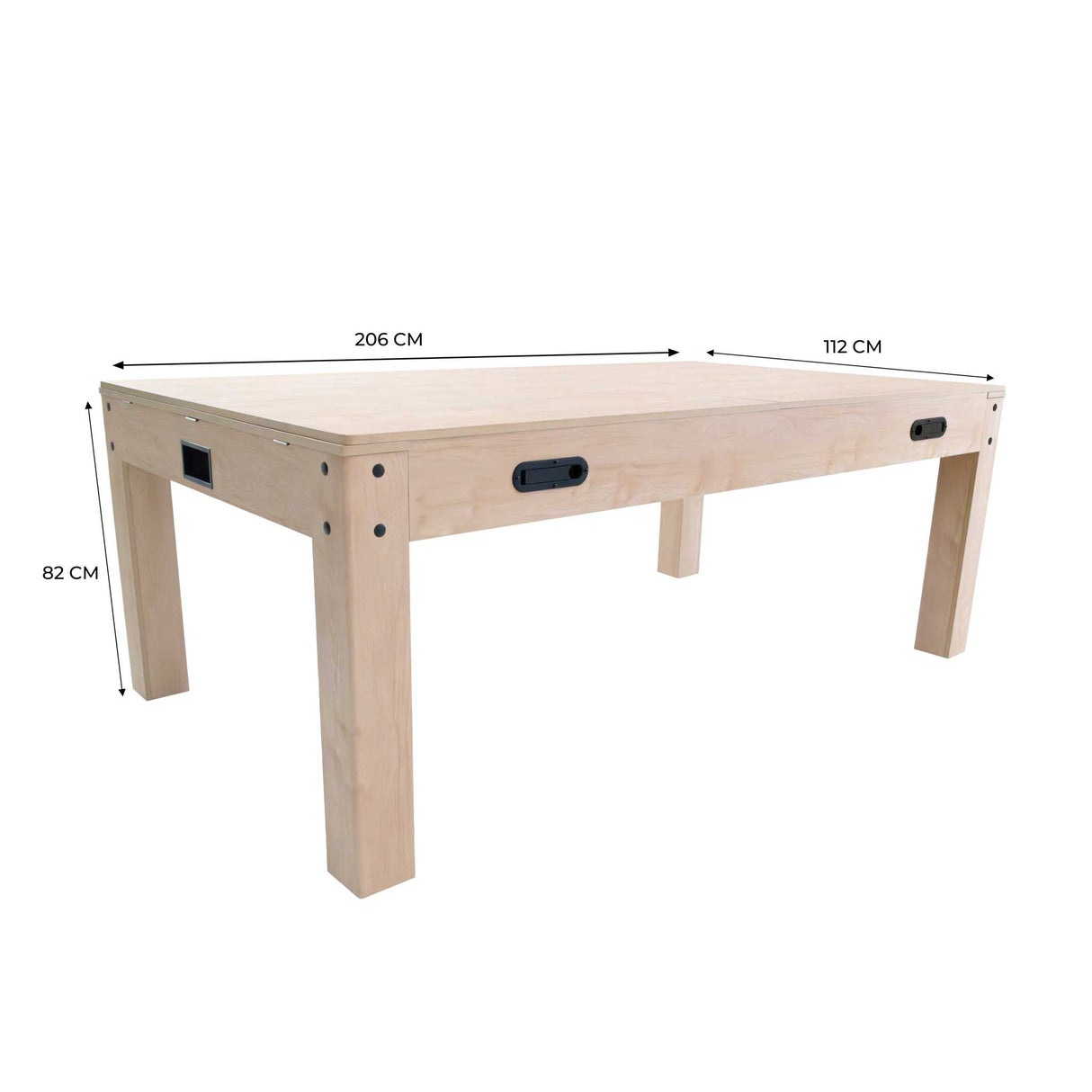 Tavolo multigioco 7-in-1 beige effetto legno, misure 206x112 cm, con gambe robuste e superficie liscia per diverse attività