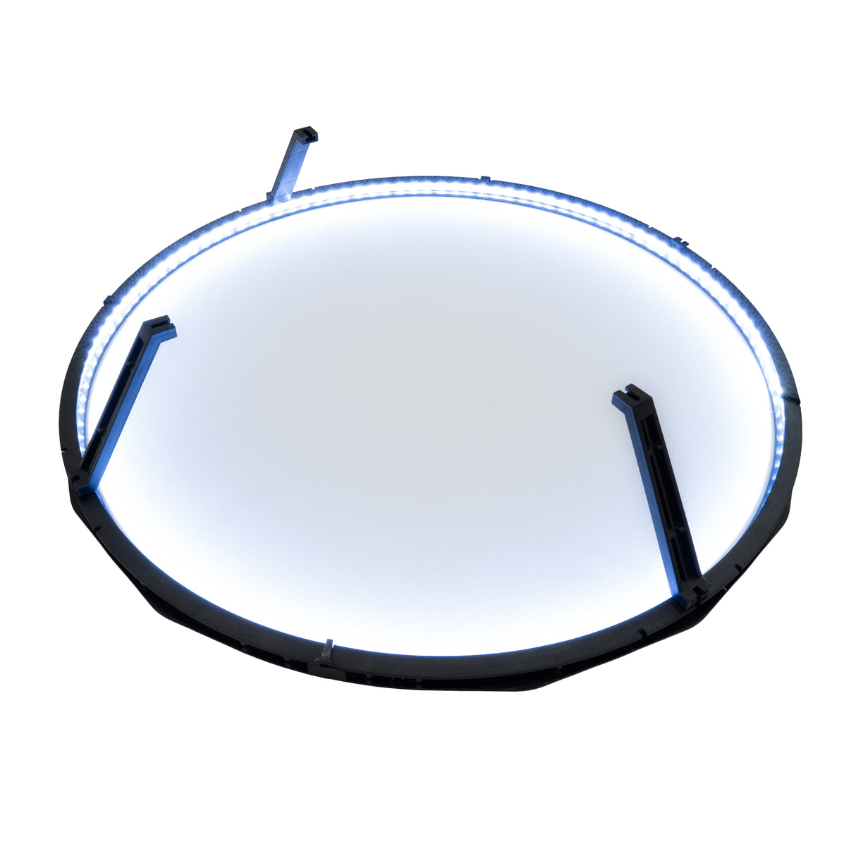 Anello LED circolare per bersaglio freccette, con illuminazione bianca a 360°, struttura nera e supporti robusti per stabilità