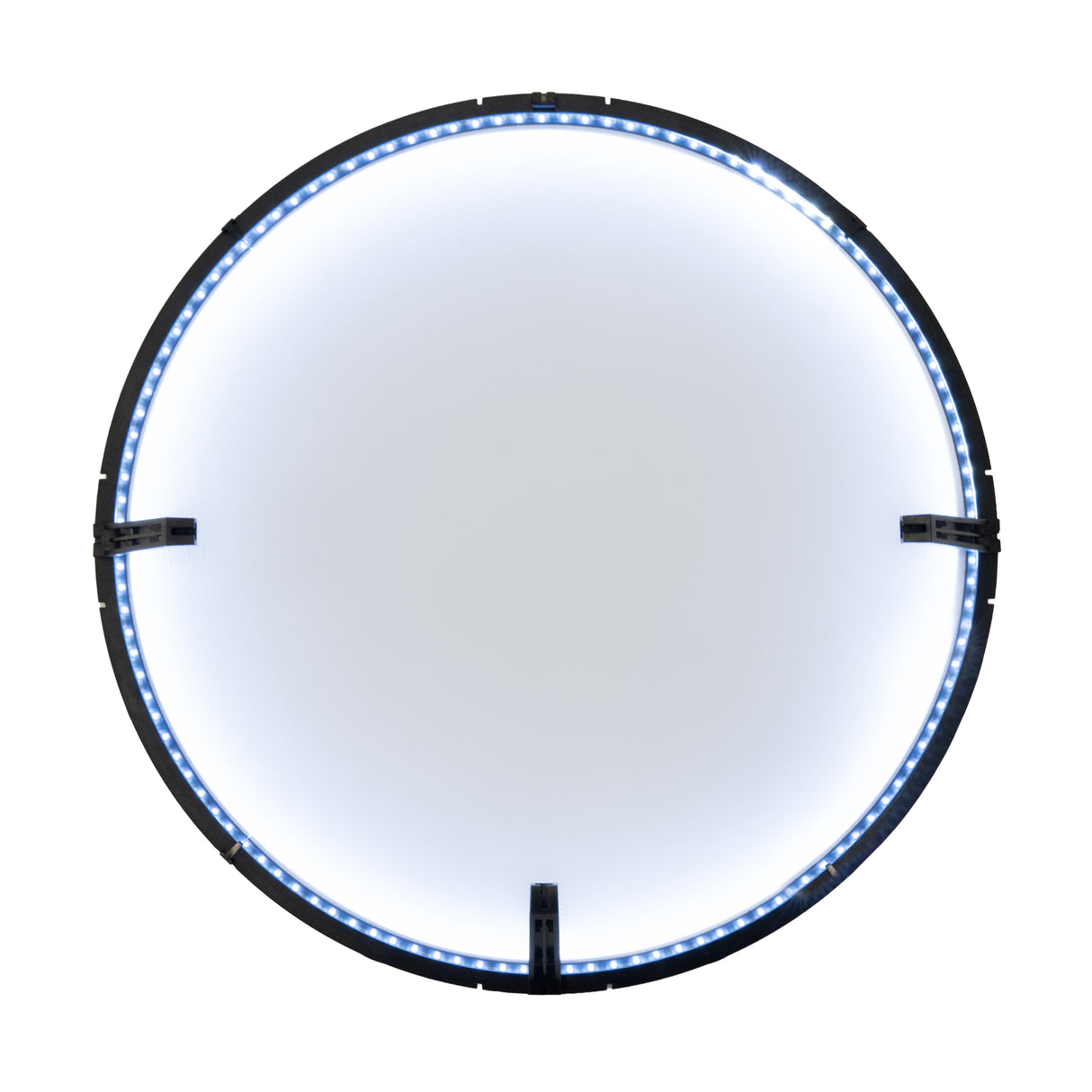 Anello LED circolare per bersaglio freccette, con illuminazione bianca a 360°, struttura nera e superficie liscia e riflettente