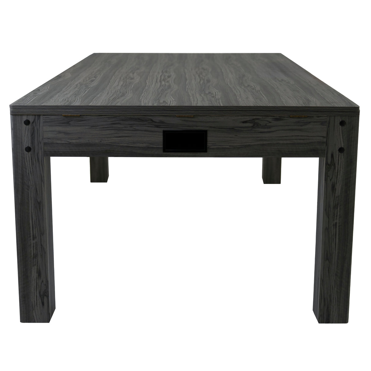 Tavolo multigioco 7-in-1 in legno grigio, superficie liscia e resistente, design moderno con angoli squadrati e cassetto integrato