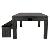 Tavolo multigioco 7-in-1 grigio con panca contenitore, legno effetto rovere, superficie liscia e angoli arrotondati, design moderno