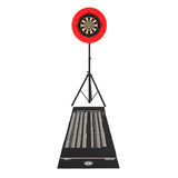 Set bersaglio per freccette professionale con supporto treppiede nero, bersaglio circolare rosso e tappeto di misurazione in tessuto nero