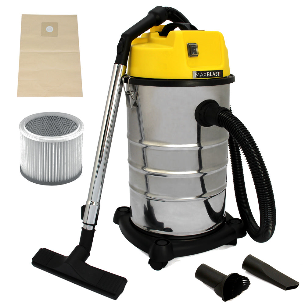 Aspiratore Industriale 30L Solidi e Liquidi con Kit Tubi Pulizia Grondaie