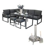 Set Divano Angolare da Giardino in Alluminio con Forno Pizza da Tavolo - Grigio Antracite
