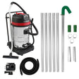 Aspiratore umido/secco 80L con finitura metallica, tubo nero, aste in alluminio, telecamera 4K e accessori per pulizia professionale