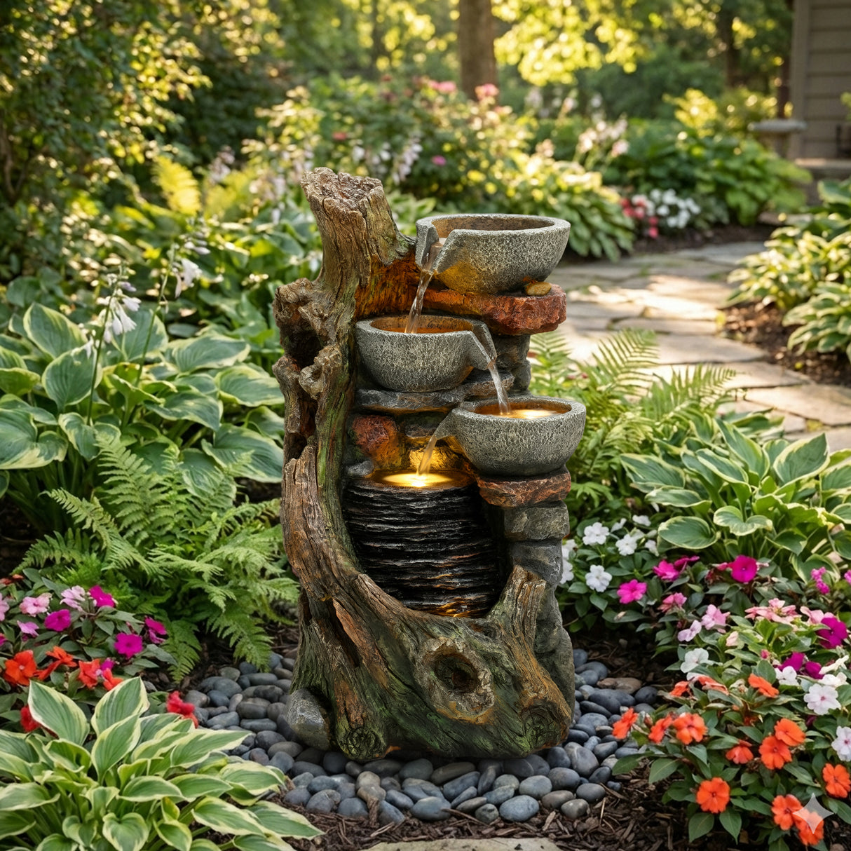 Fontana da Giardino Elettrica Cascata LED Pompa Rustic Brook