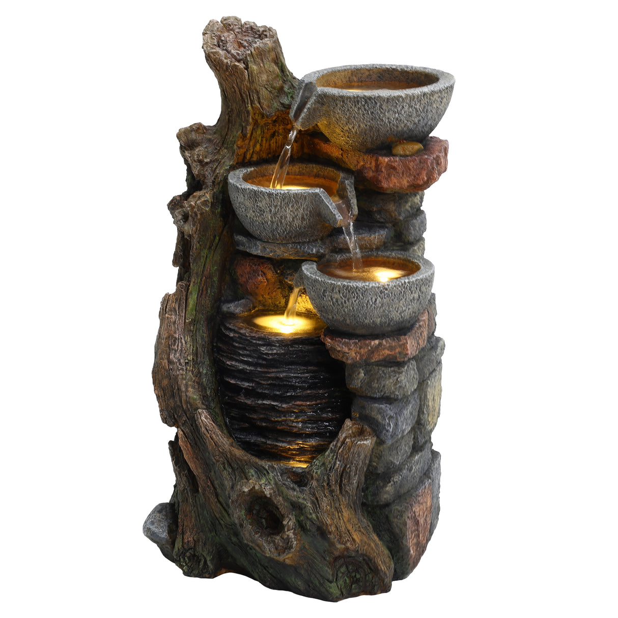 Fontana da Giardino Elettrica Cascata LED Pompa Rustic Brook