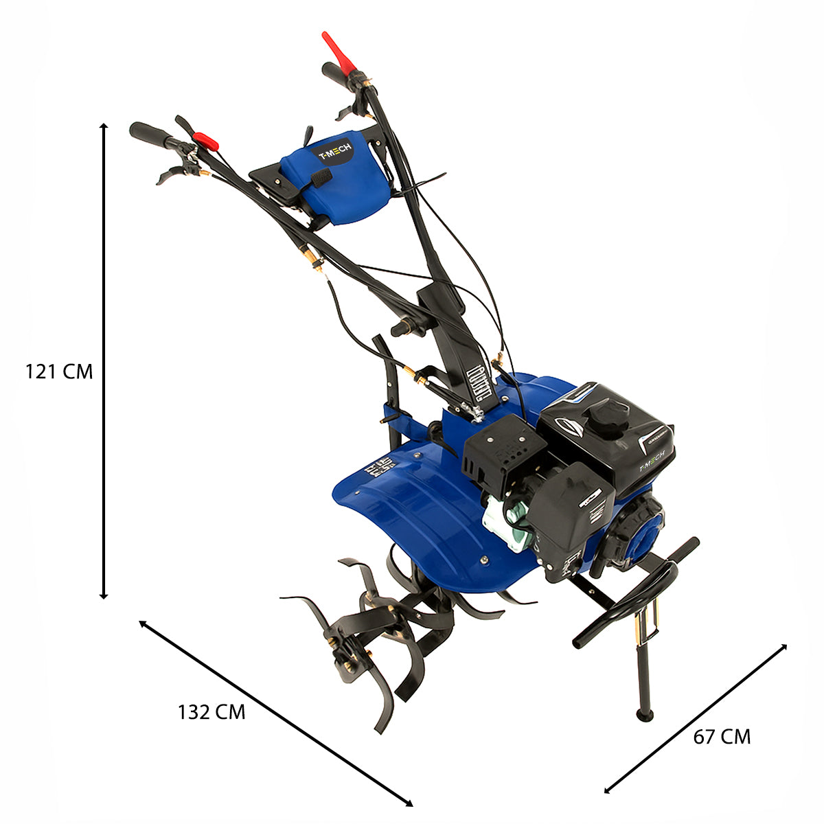Motozappa a benzina professionale 7,5HP 212cc, colore blu, con manubri regolabili e lame affilate per lavorare il terreno con facilità