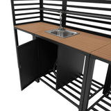 Set Cucina da Esterno 3 Pezzi in Alluminio e Legno con Lavello Modulare