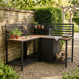 Set Cucina da Esterno 3 Pezzi in Alluminio e Legno con Lavello Modulare